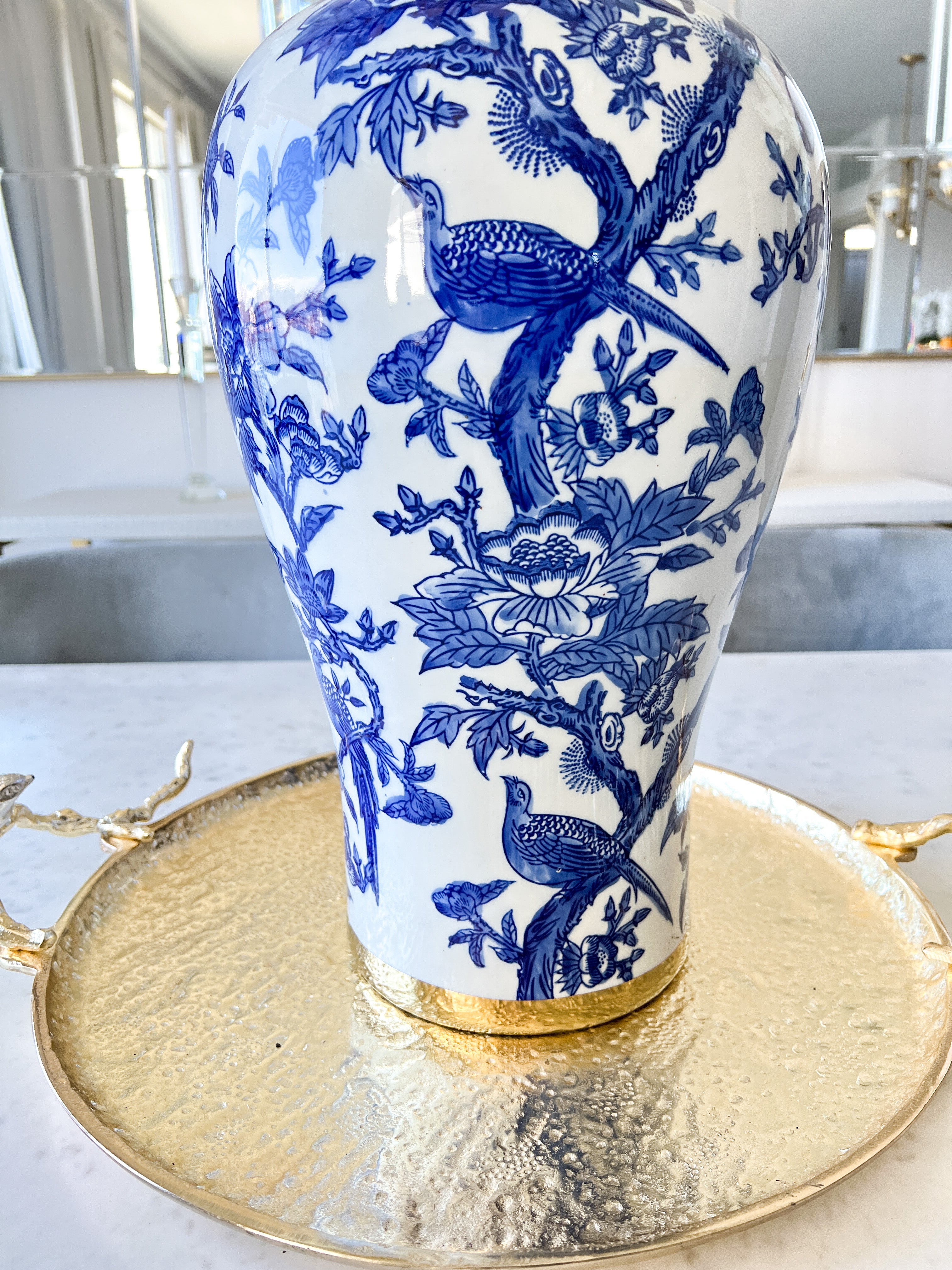 White and Blue Chinoiserie Vase - HTS HOME DECOR
