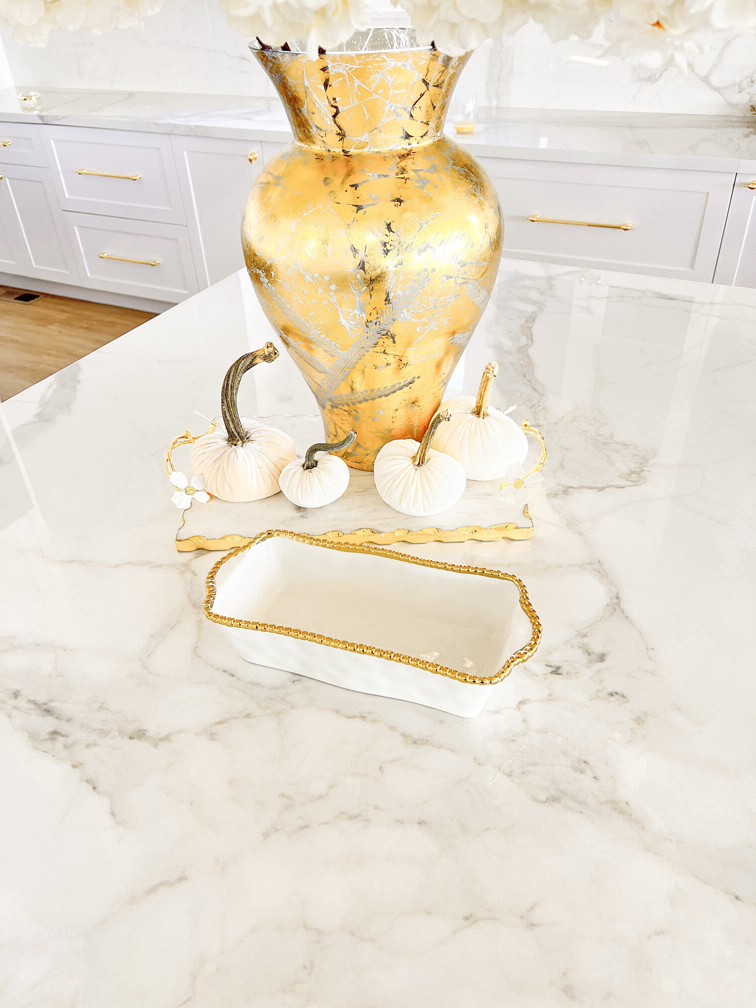White and Gold Beaded Loaf Baking Dish - HTS HOME DECOR