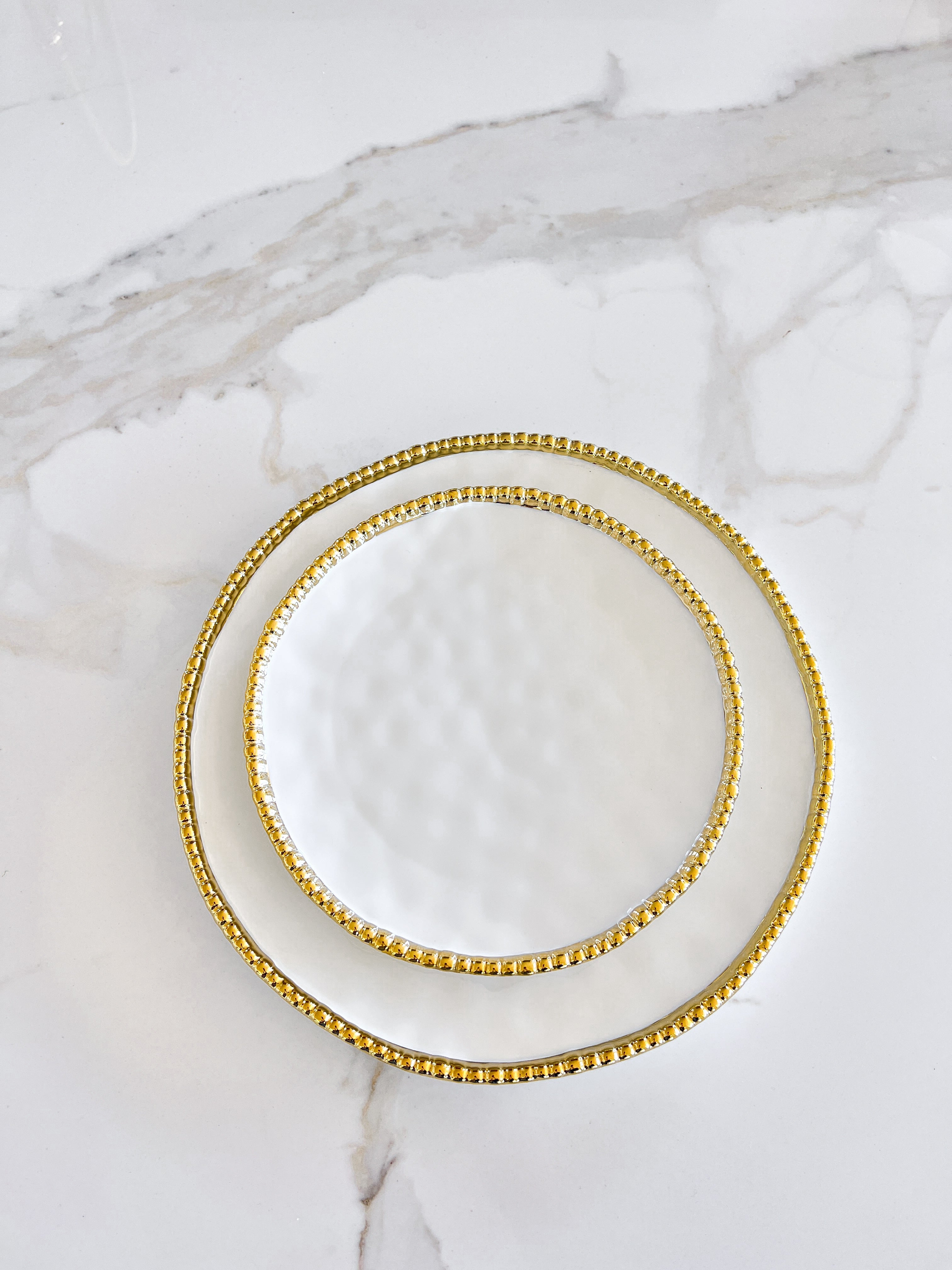 White and Gold Beaded Salad Plate (Set of 4) - HTS HOME DECOR