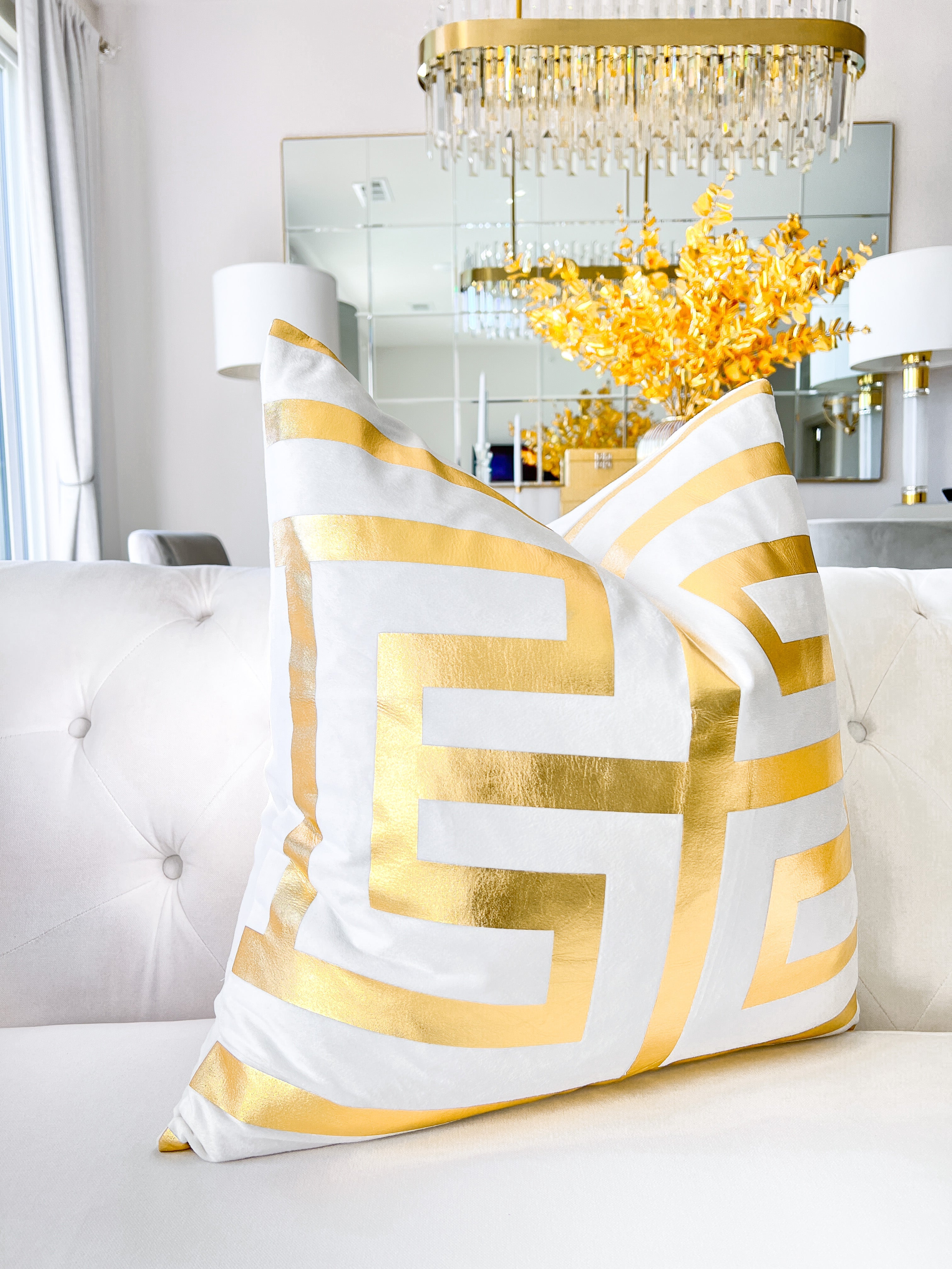 White and Gold Foil Greek Letter Pillow Cover - HTS HOME DECOR