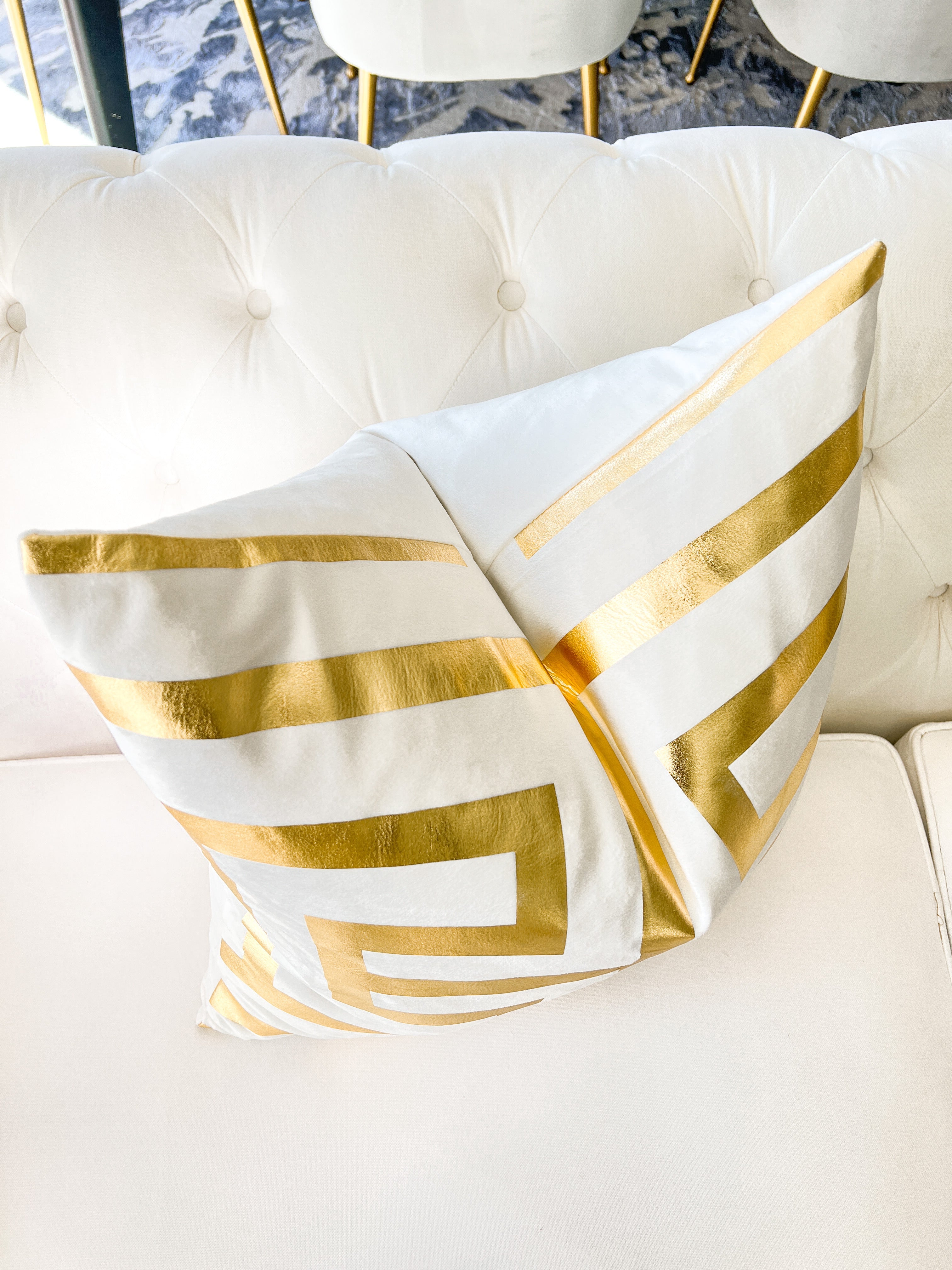 White and Gold Foil Greek Letter Pillow Cover - HTS HOME DECOR