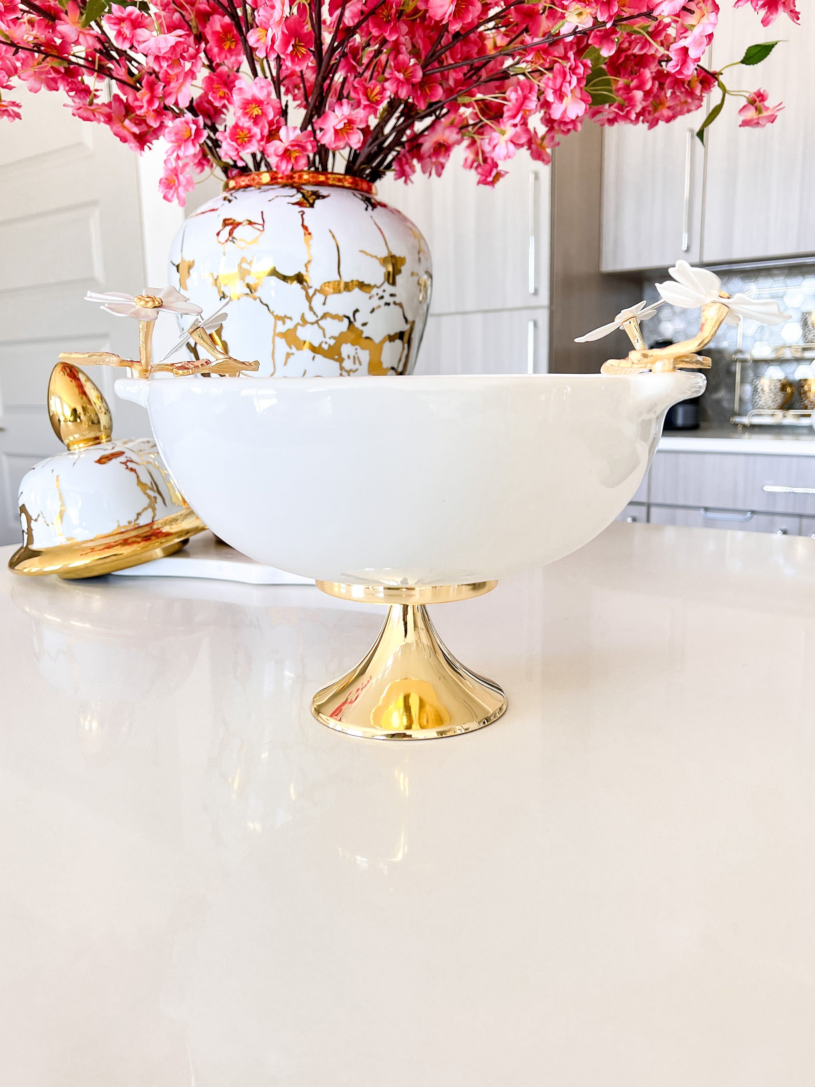 White and Gold Footed Bowl - HTS HOME DECOR