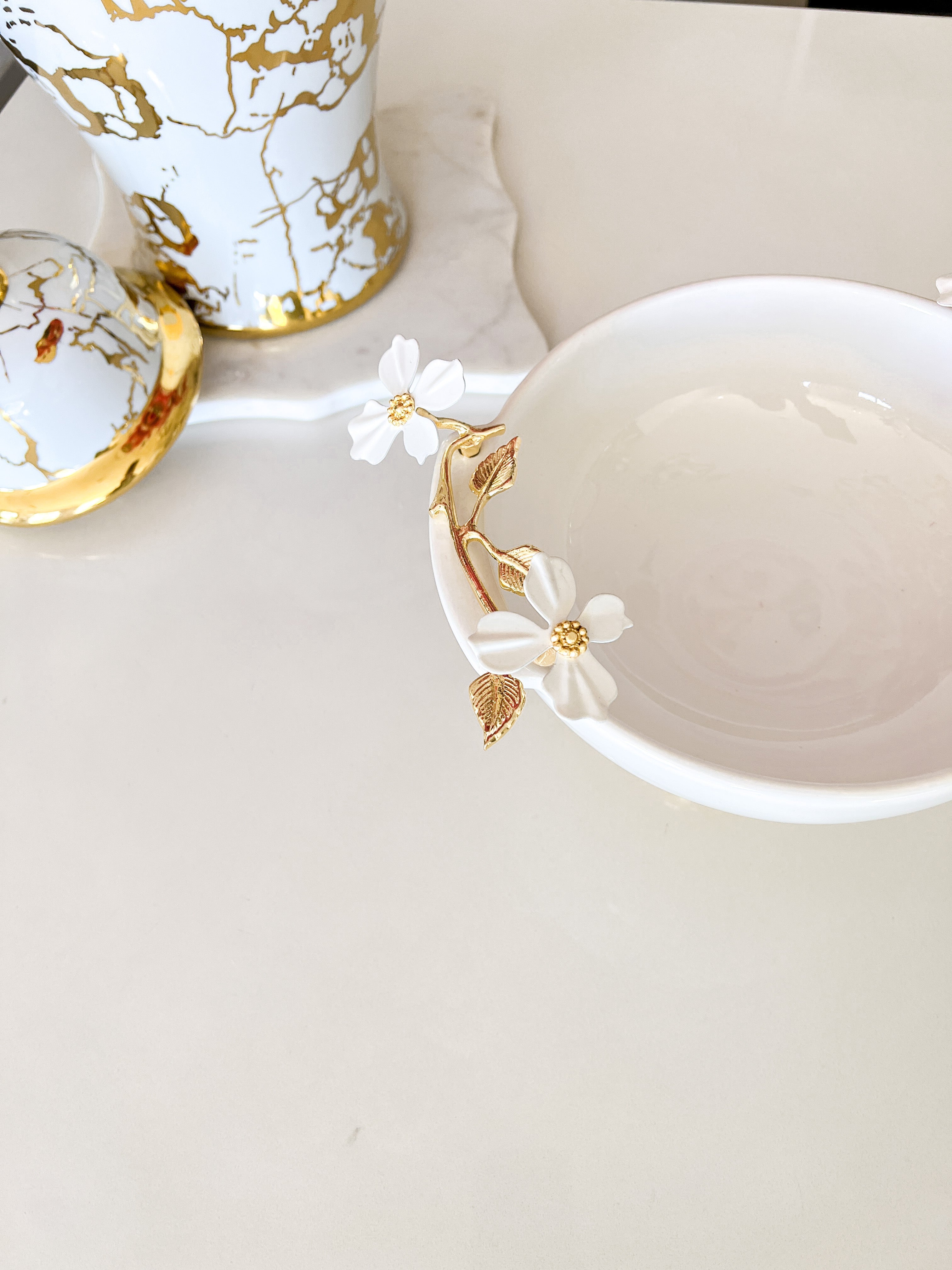 White and Gold Footed Bowl - HTS HOME DECOR