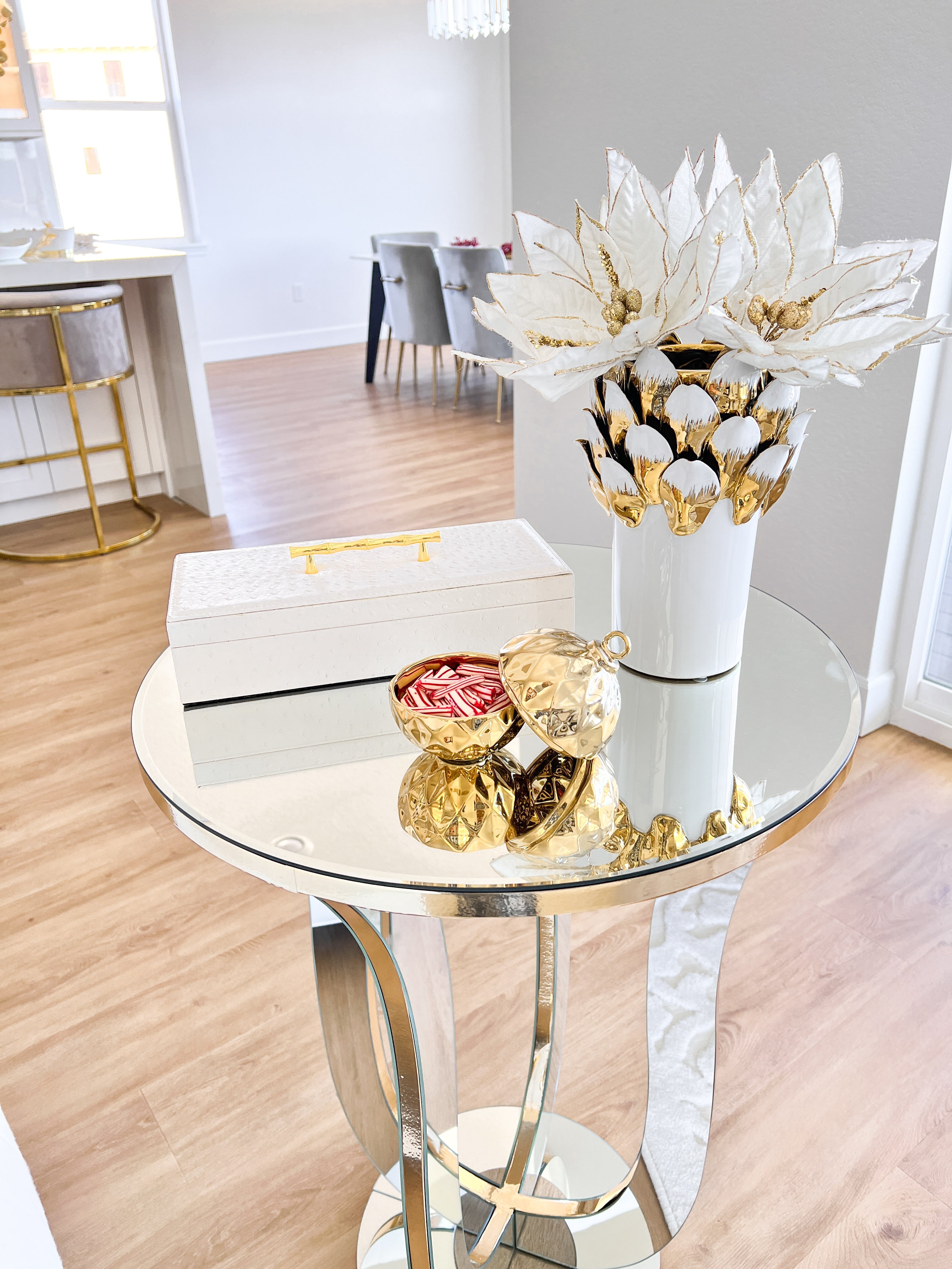 White and Gold Textured Petals Vase - HTS HOME DECOR