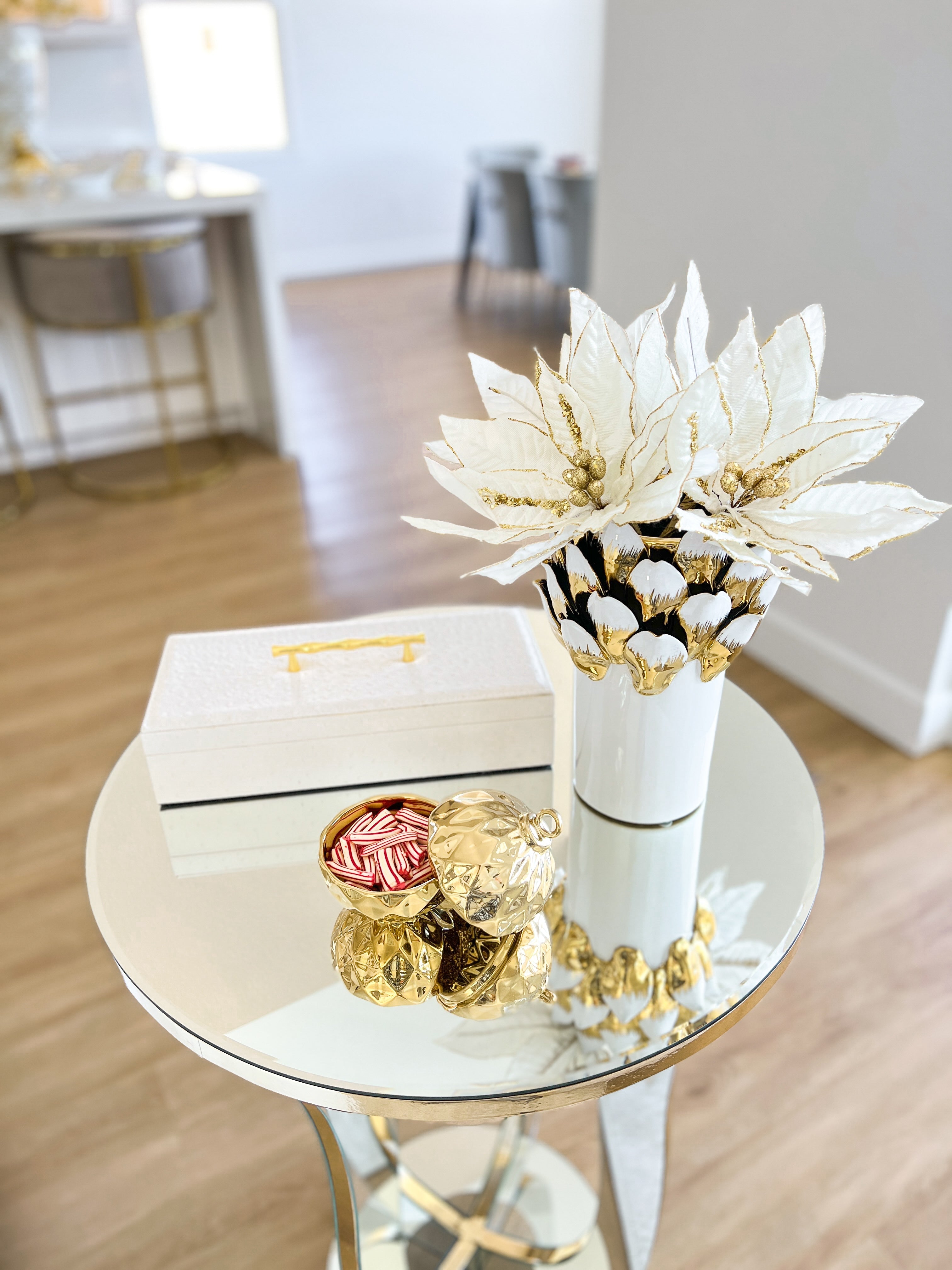 White and Gold Textured Petals Vase - HTS HOME DECOR