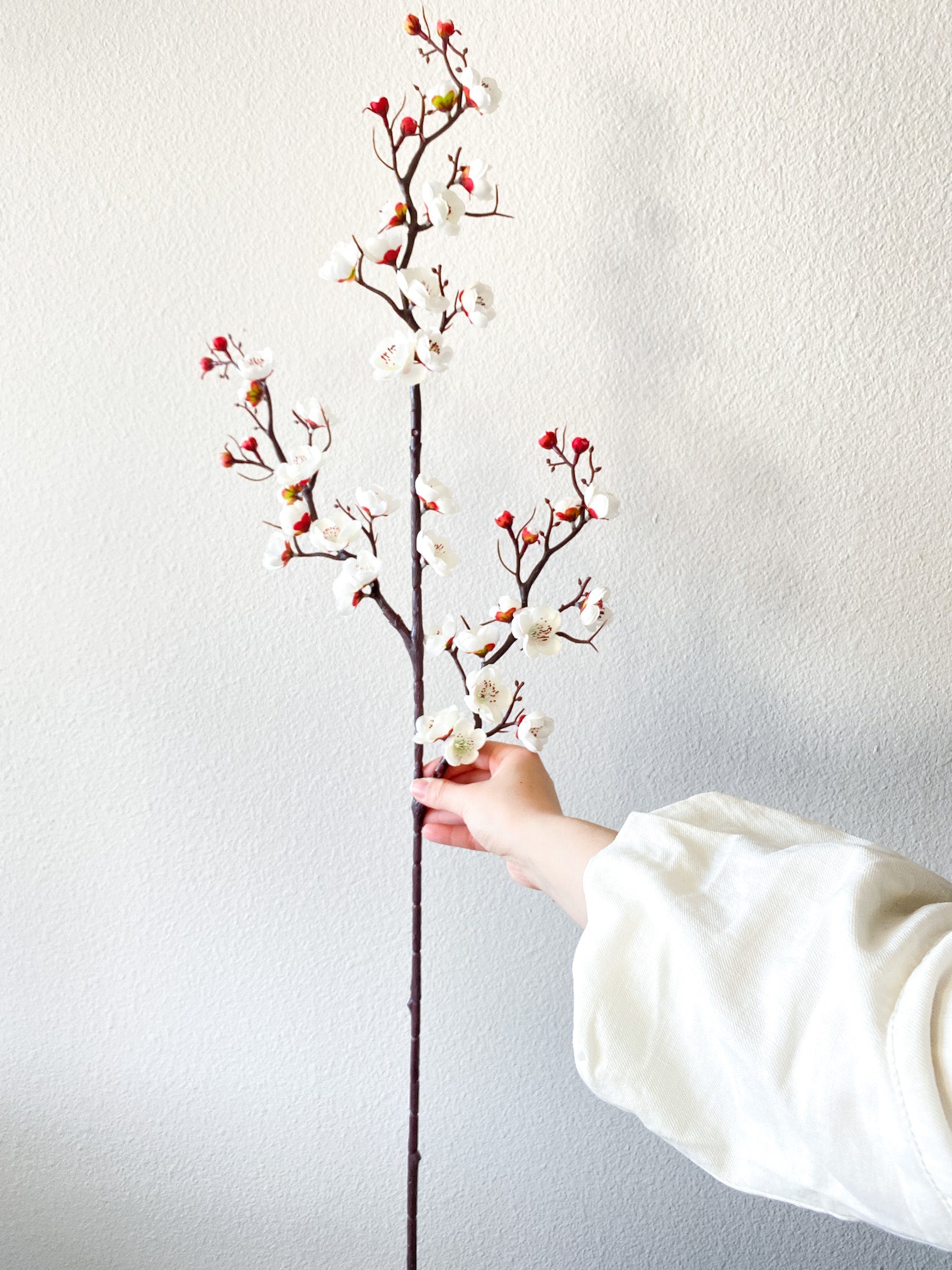 White Cherry Blossom Plum Stem 38" (Pack of 3 Stems) - HTS HOME DECOR