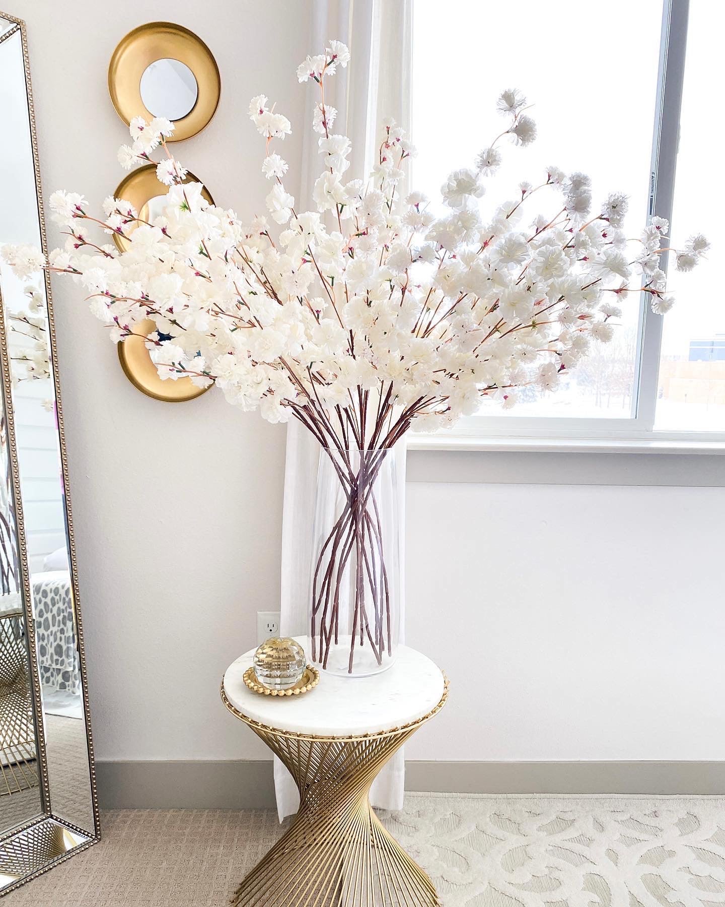 White Faux Spring Cherry Blossom (Pack of 3 Stems) - HTS HOME DECOR