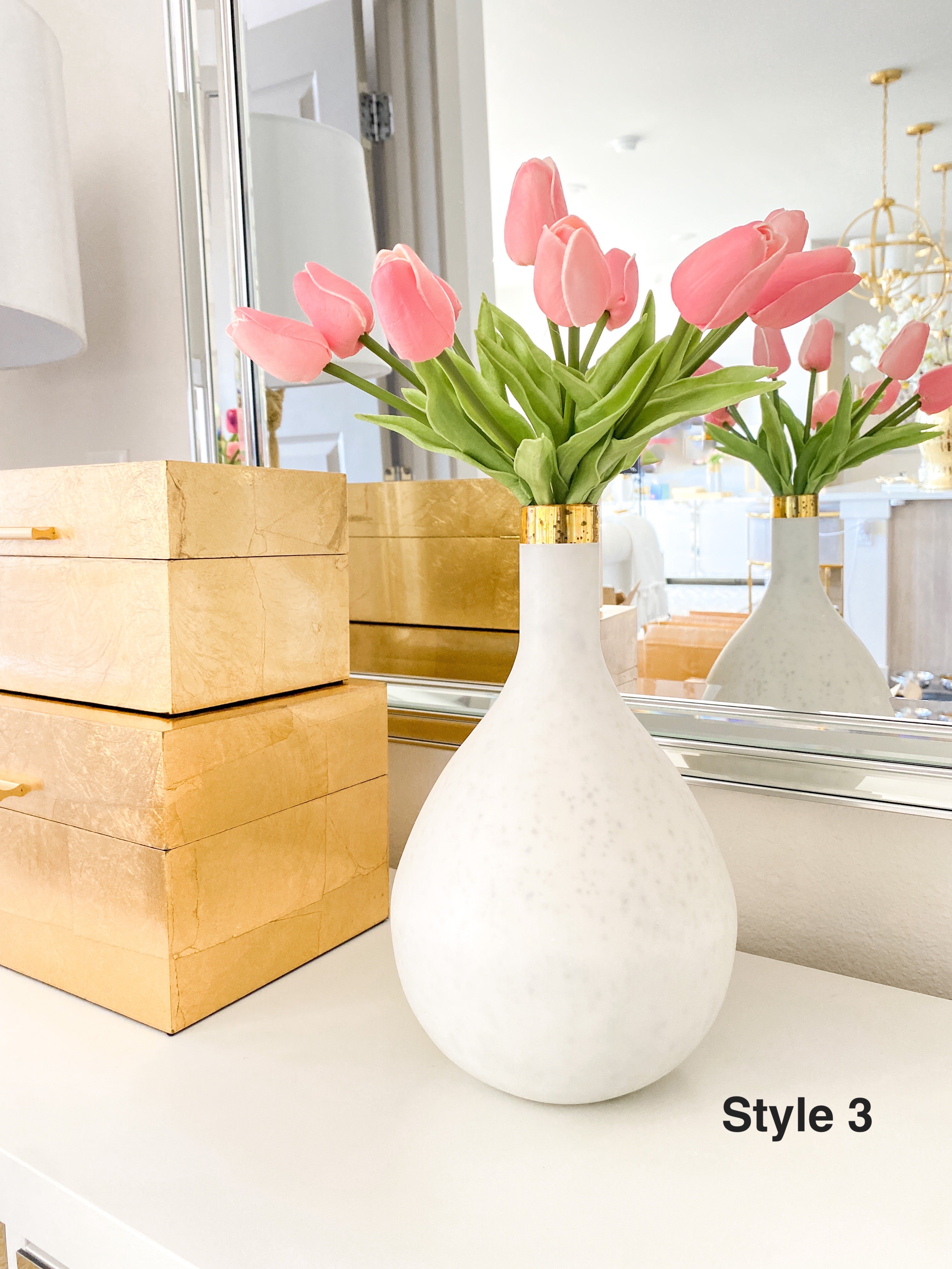 White Glass Vases with gold Tip ( 3 Styles ) - HTS HOME DECOR
