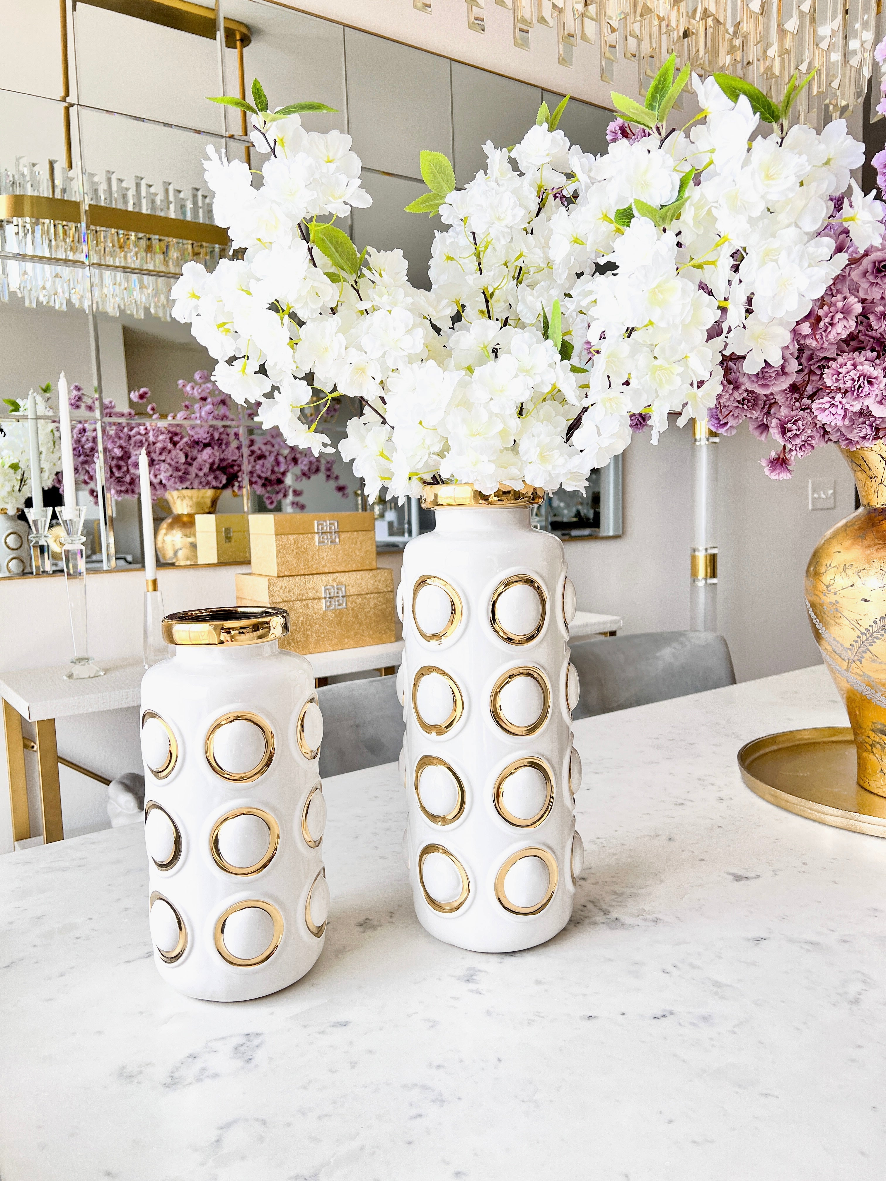 White & Gold Ceramic Vase (Two Sizes) - HTS HOME DECOR