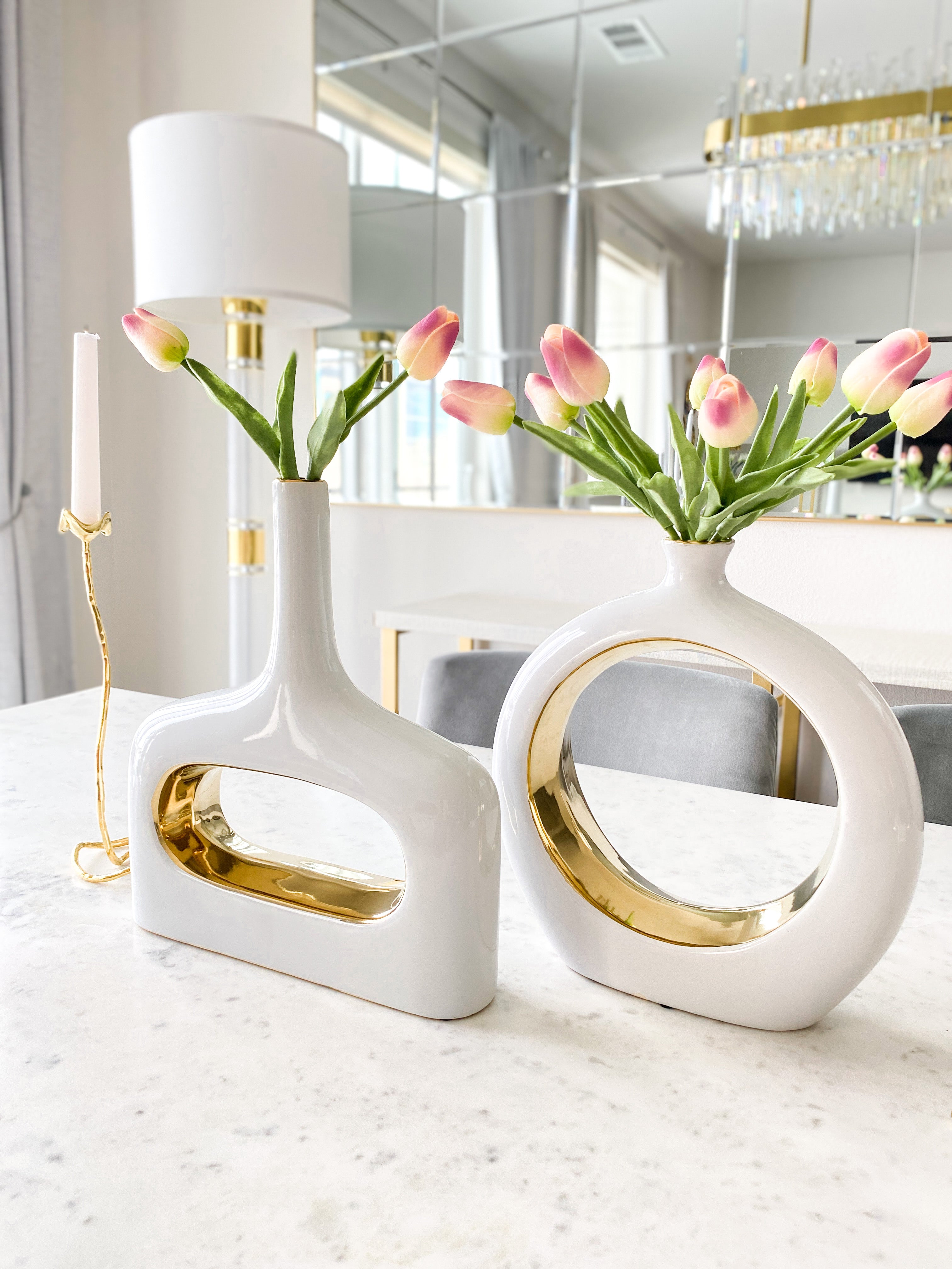 White & Gold Ceramic Vase (Two Style) - HTS HOME DECOR