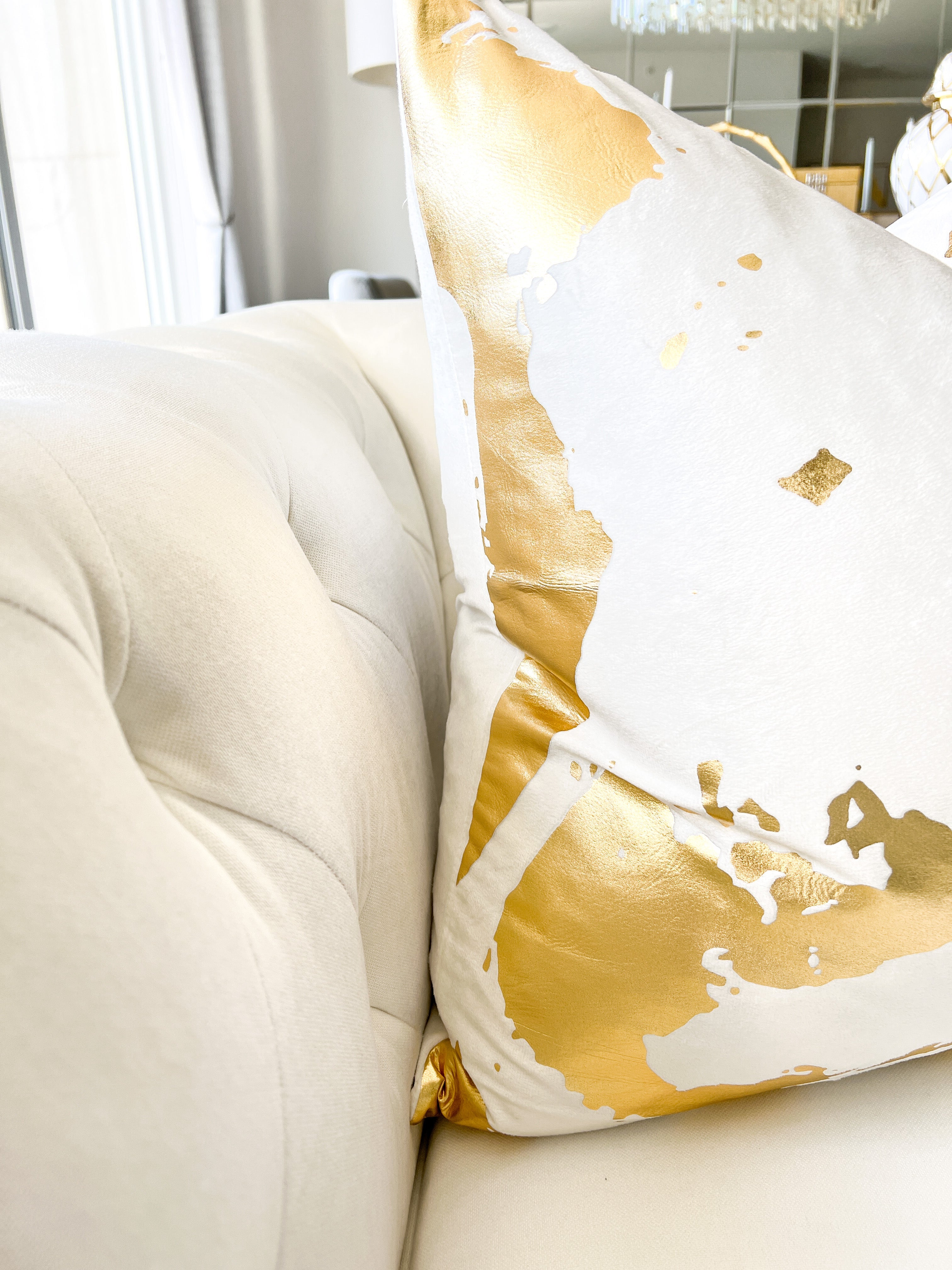 White & Gold Foil Pattern Pillow Cover - HTS HOME DECOR