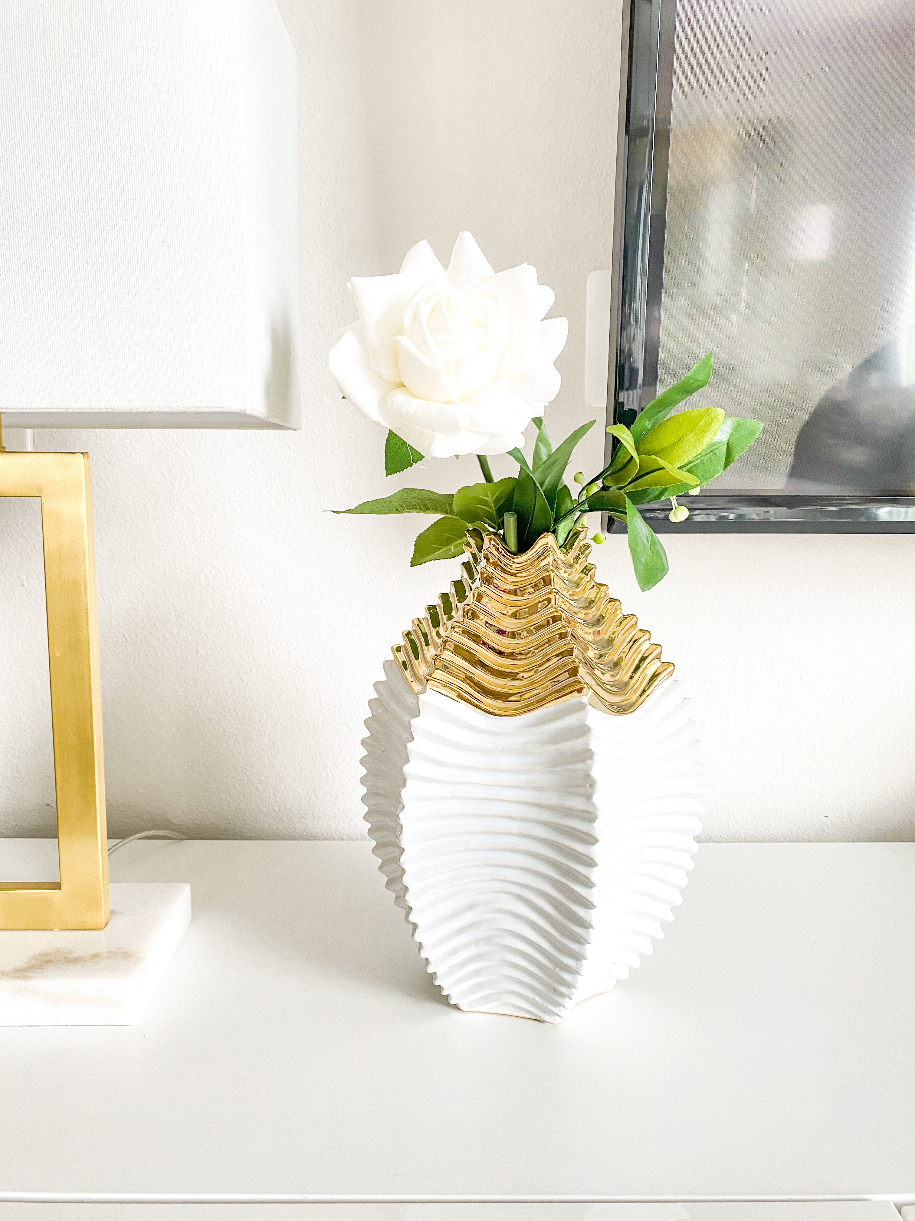 White & Gold Textured Vase - HTS HOME DECOR