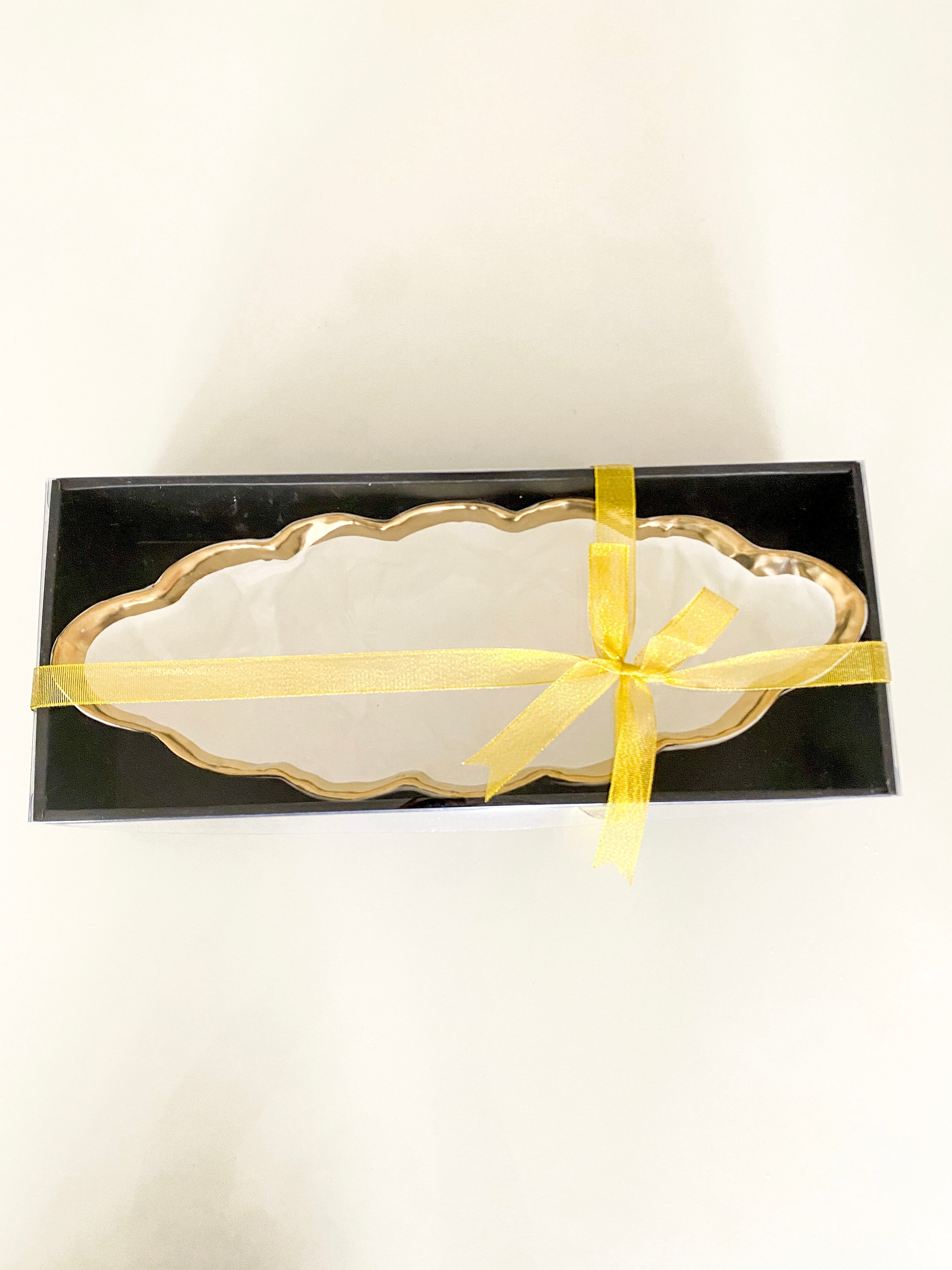 White Leaf Salad Bowl with Gold Edge - HTS HOME DECOR
