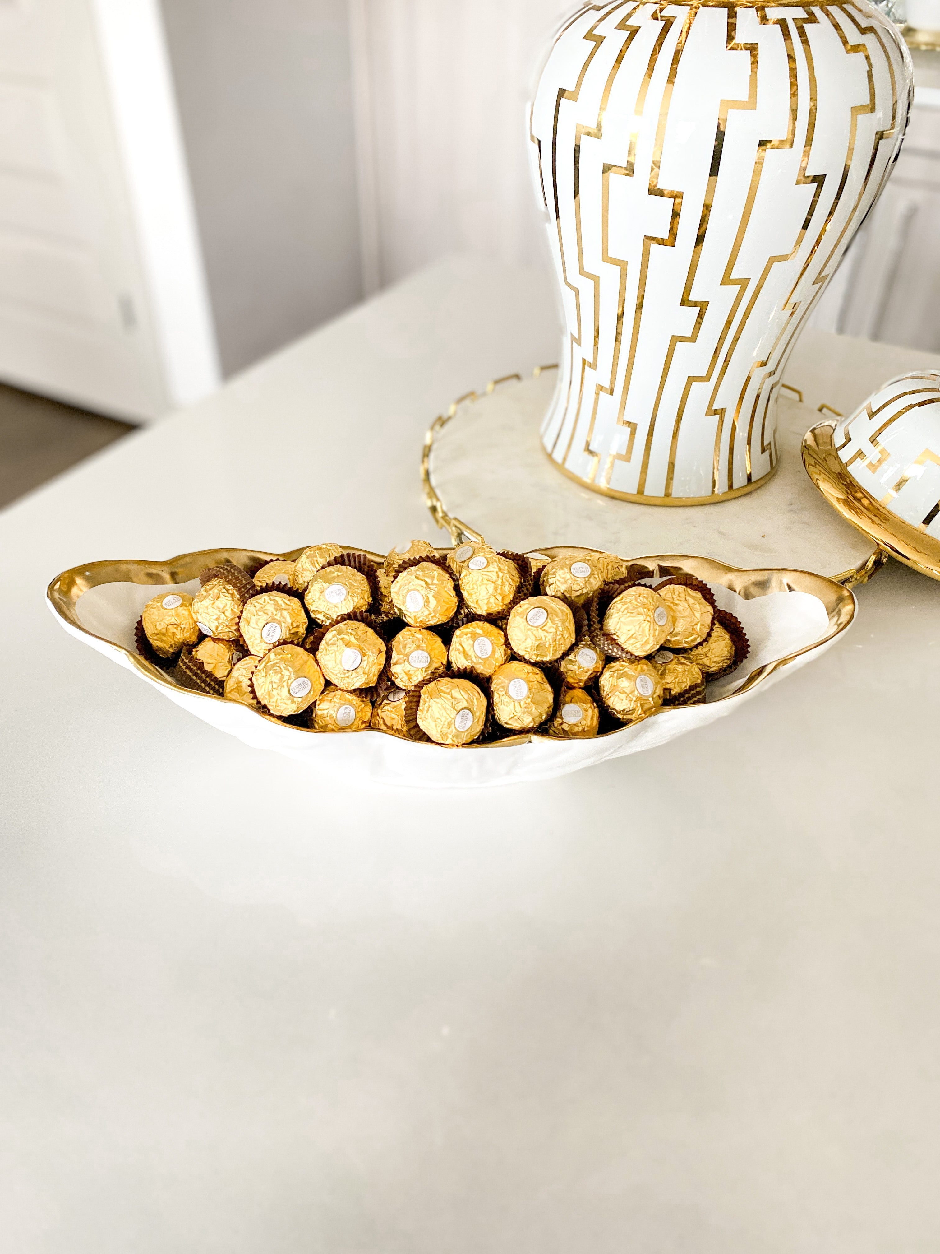 White Leaf Salad Bowl with Gold Edge - HTS HOME DECOR